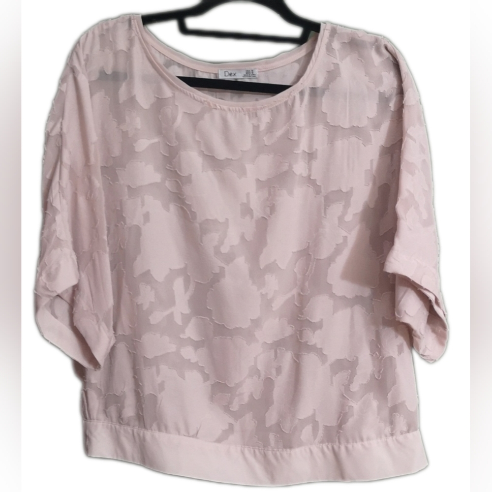 Dex Blush Pink Chiffon Floral Cut Out Pullover Dolman Sleeve Blouse Sz M